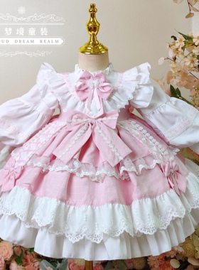 秋冬女童甜美粉色Lolita蓬蓬宫廷公主裙洋装洛丽塔连衣裙生日礼服