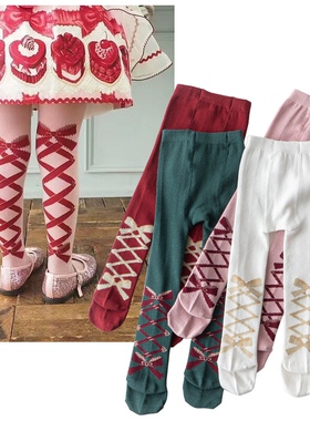 女童日本ST同款绑带蝴蝶结连裤袜公主打底裤袜宝宝洛丽塔甜美袜子