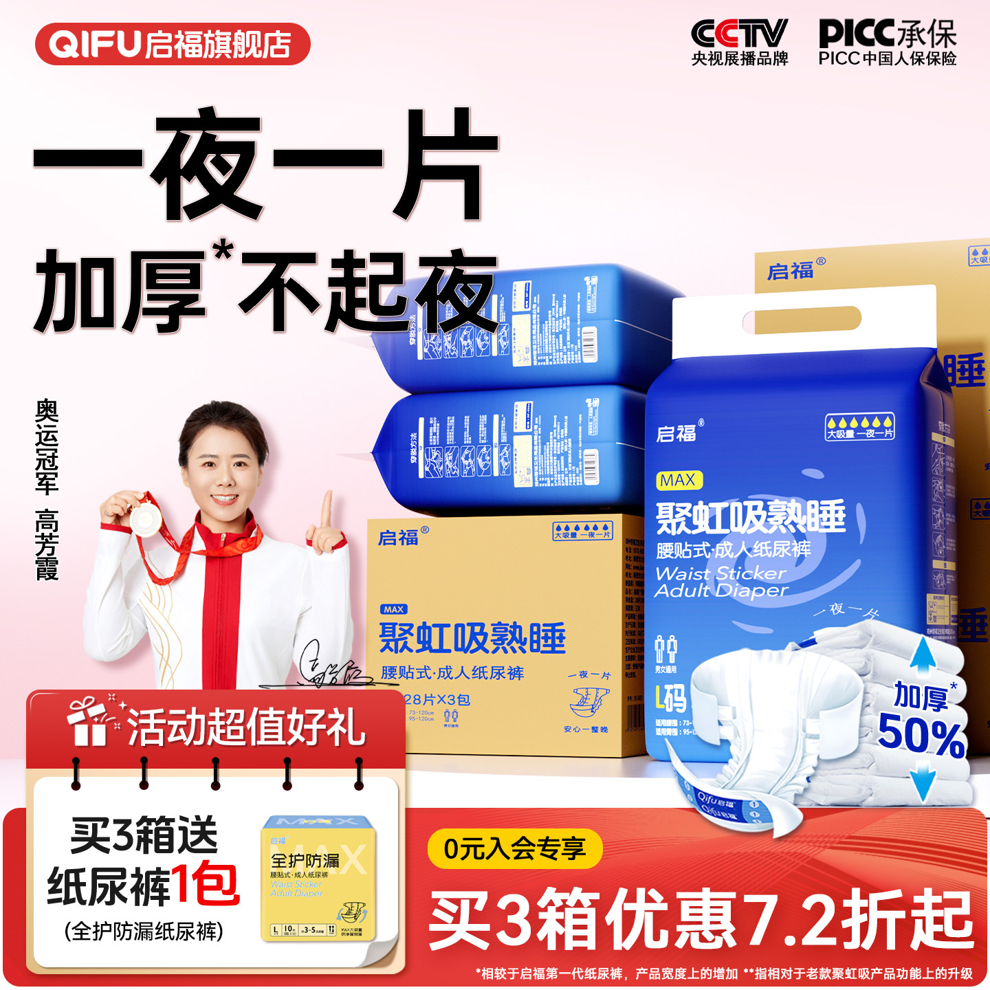 启福大吸量加厚防漏夜用型成人纸尿裤 老人用尿不湿 一次性装