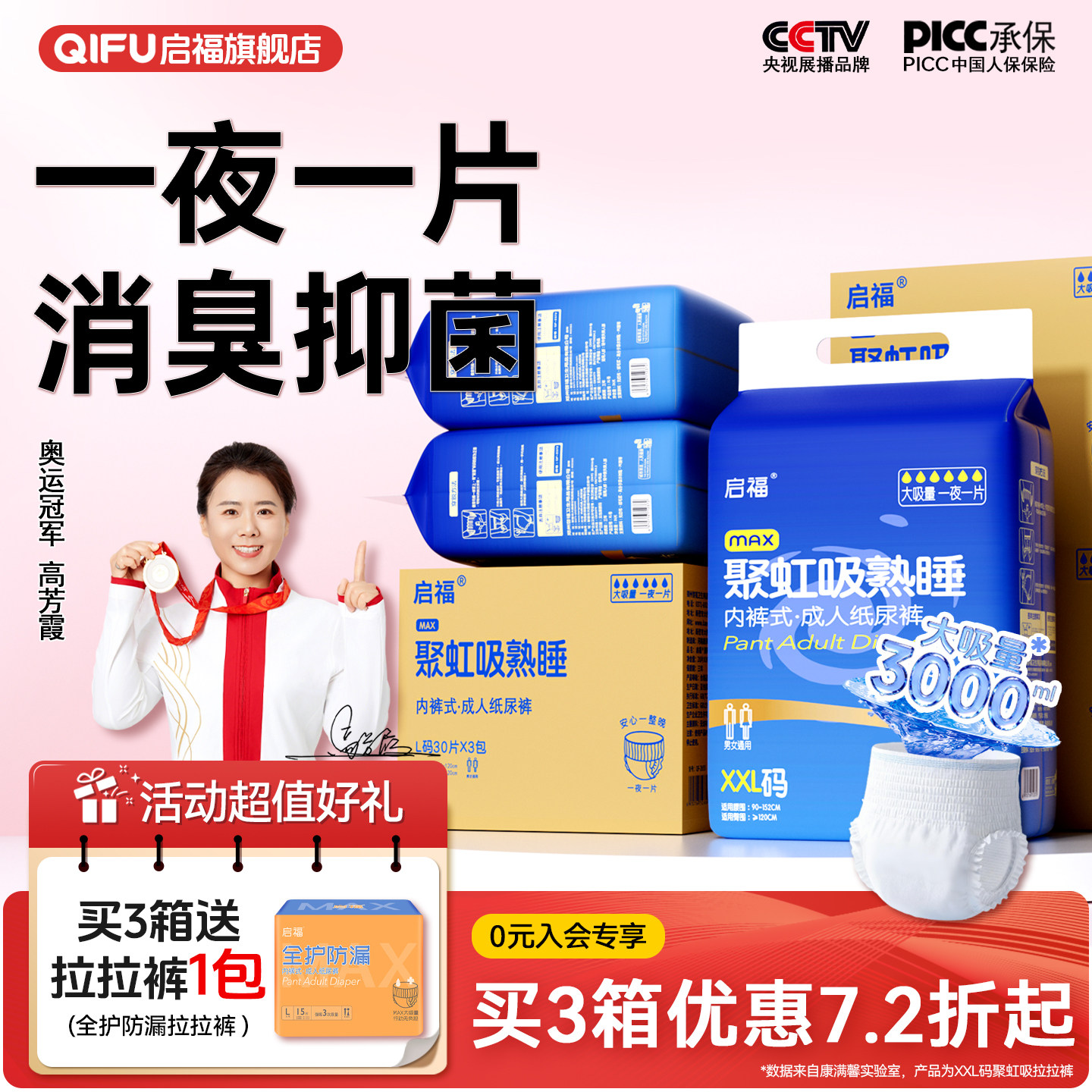 启福大吸量夜用加厚型成人拉拉裤老年人专用尿不湿纸尿裤3包箱装,洗护清洁剂/卫生巾/纸/香薰,成年人拉拉裤,淘宝优惠券,粉丝福利购,淘宝优惠卷