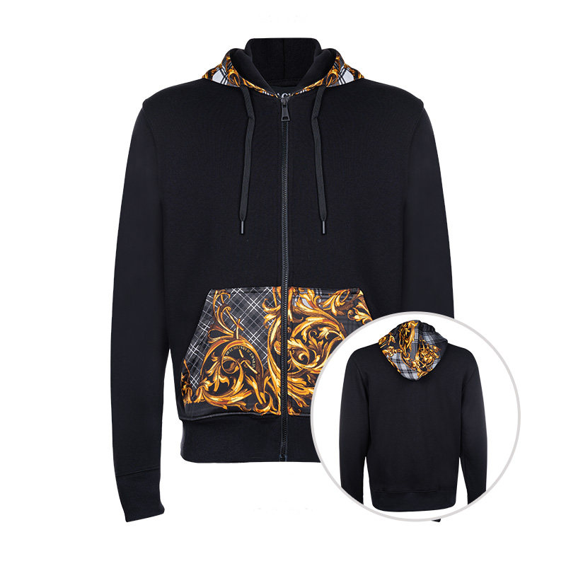 Versace/范思哲巴洛克印花拼接全棉薄绒连帽衫男士秋冬新款XY