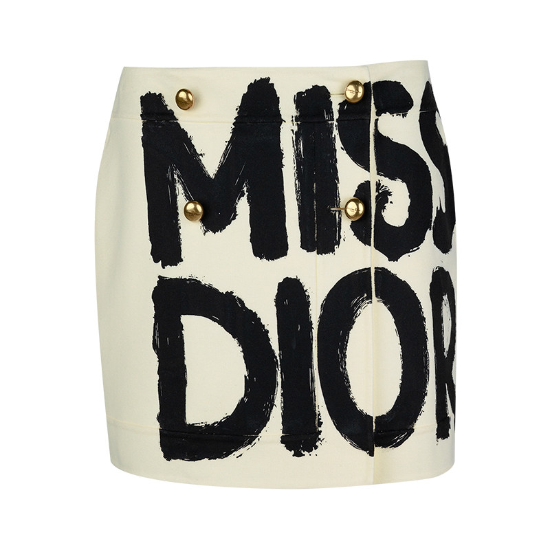 Dior/迪奥女经典Logo字母纽扣裹身迷你休闲短裙女士新款促销