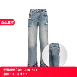 logo字母 仿旧牛仔长裤 represent男经典 男士 2025春秋新款