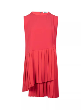 PAROSH休闲圆领拉链无袖褶皱连衣裙女士春夏XY降价