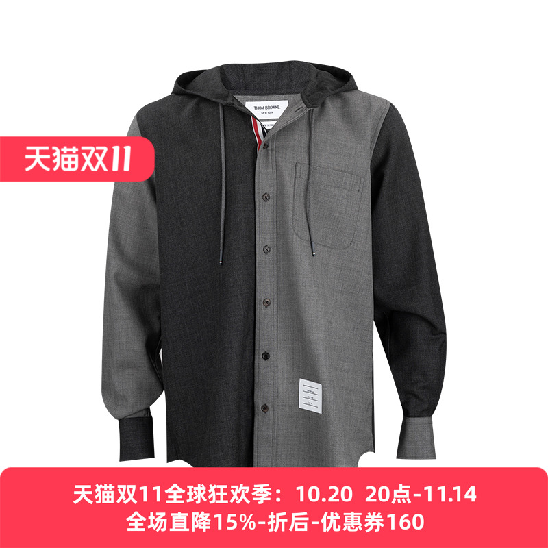 ThomBrowne条纹连帽长袖衬衫男