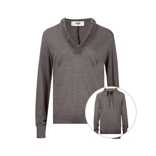 推广 毛衣女士2025年春秋新款 FENDI芬迪女经典 纯色V领休闲长袖