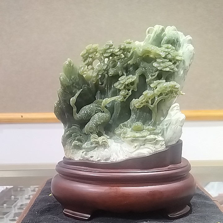 天然南玉玉石摆件松鹤延年原石动物工艺品纯手工雕刻件