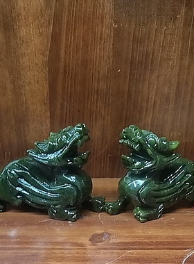 天然玉石貔貅摆件一对绿色貔貅玄关客厅店铺青玉皮休皮丘家用