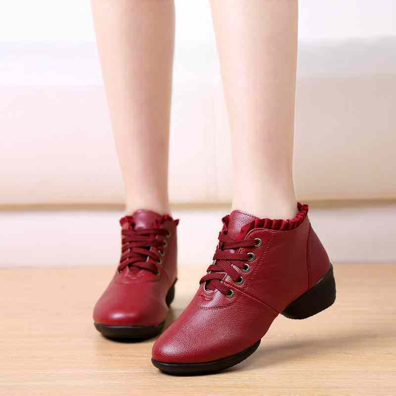 跳舞鞋广场软底新款舞蹈中跟靴子女式舞鞋成人短水兵秋冬红真皮四