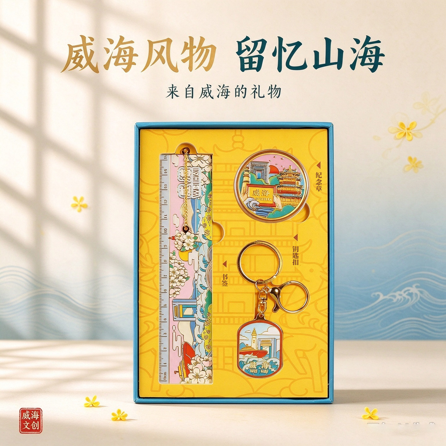 威海文创纪念品套装礼盒周边金属钥匙扣书签火炬八街旅游伴手礼物
