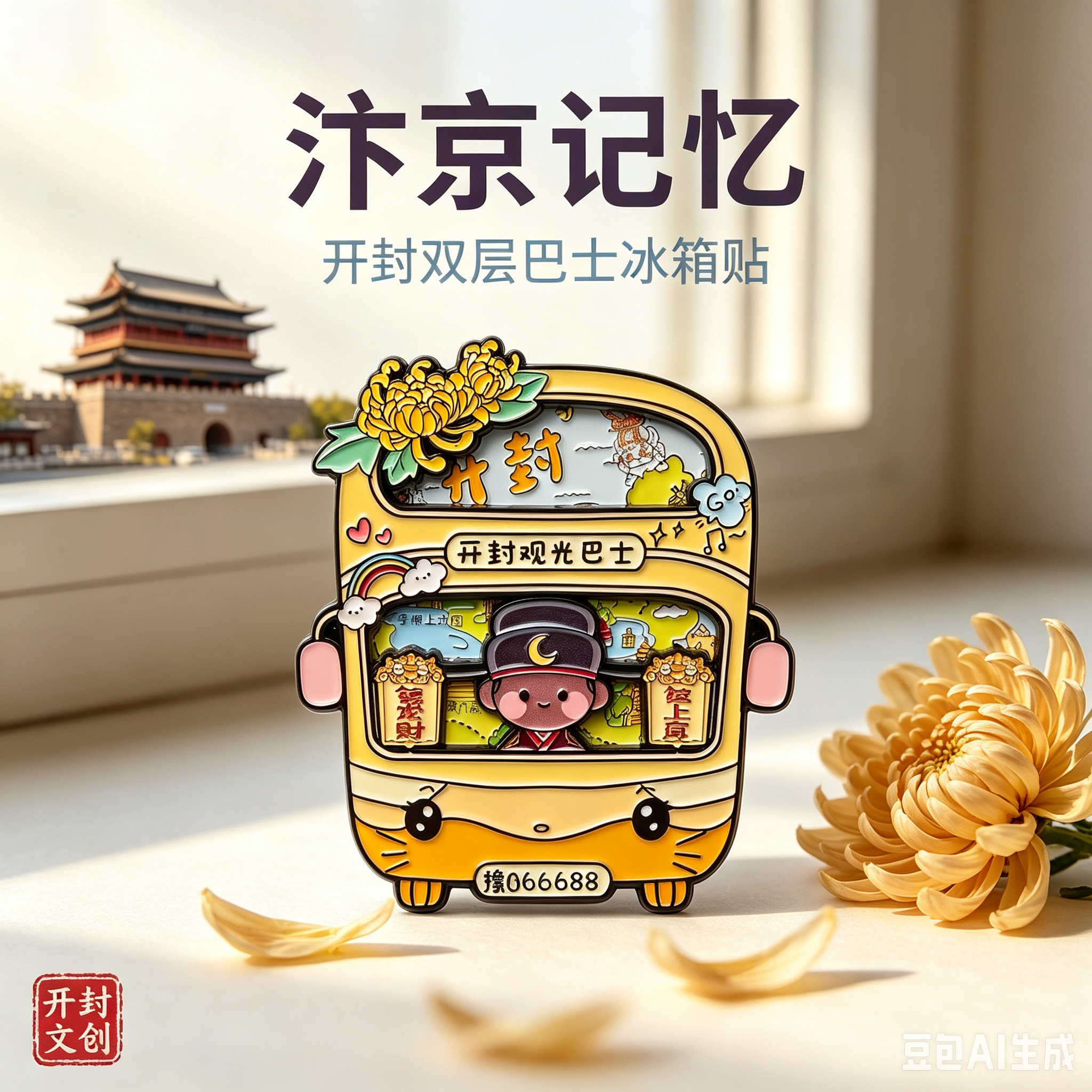 冰箱贴开封双层巴士文创冰箱贴