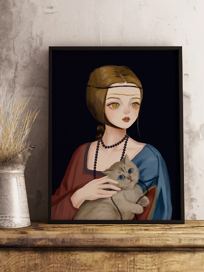 数字油画diy经典名画蒙娜丽莎戴珍珠耳环的少女手工填色油彩装饰