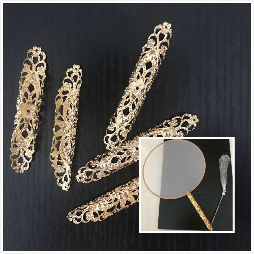 镀金diy手工饰品材料包手柄套古风团扇柄金色花铁片新娘遮面配件