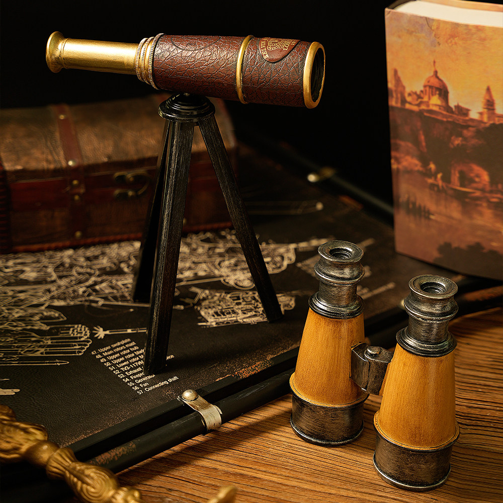 美式复古单双筒望远镜创意装饰品表演拍摄道具玄关酒吧橱柜摆件,家居饰品,装饰摆件,淘宝优惠券,粉丝福利购,淘宝优惠卷