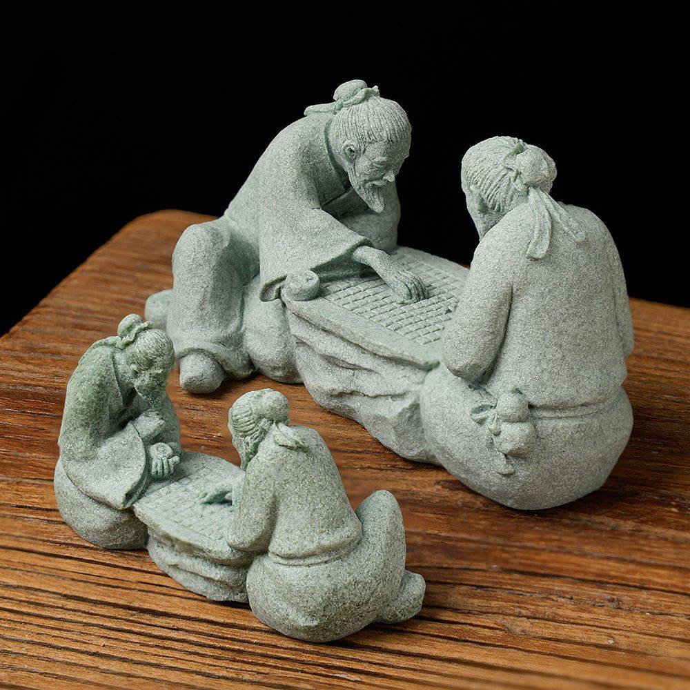 迷你下棋老者创意小摆件青砂石鱼缸桌面造景装饰复古对弈仙翁人物图片