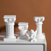 北欧树脂罗马柱烛台天使摆件雕塑橱窗样板房迷你拍摄道具软装 饰品