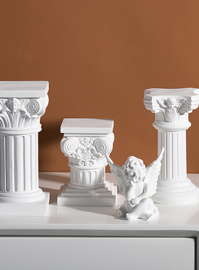 北欧树脂罗马柱烛台天使摆件雕塑橱窗样板房迷你拍摄道具软装饰品