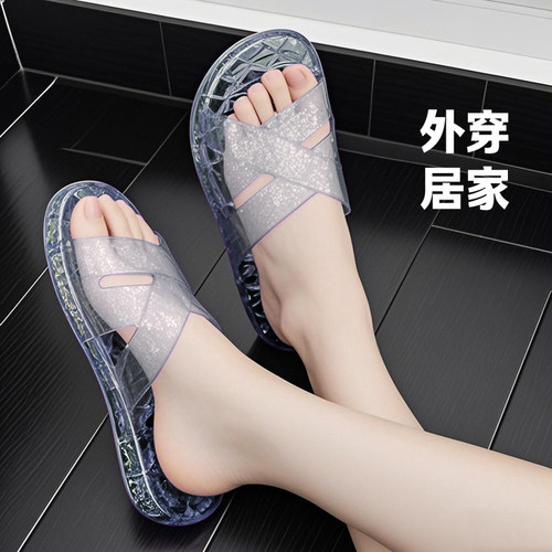 水晶拖鞋外穿防滑居家女士一字拖