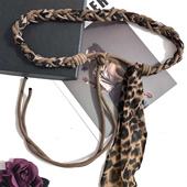 复古豹纹编织丝巾腰带女腰间配饰配阔腿裤 牛仔裤 腰绳腰链小皮带潮