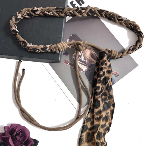 复古豹纹编织丝巾腰带女腰间配饰