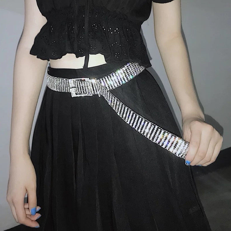 新款时尚满钻腰带女士腰封欧式百搭大气亮钻镶嵌重工水晶配饰腰链