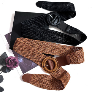 腰带女士装饰配裙子文艺风休闲百搭亚麻编织度假风宽皮带腰封收腰