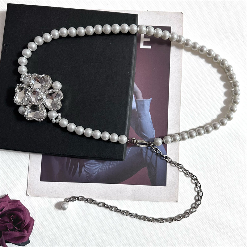 小香风珍珠腰带女款配裙子时尚甜美装饰水钻花朵牛仔裤腰链配饰潮