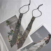 网红小领带衬衫 女装 饰闪水钻领巾帅气黑色脖子颈带免打结假衣领潮