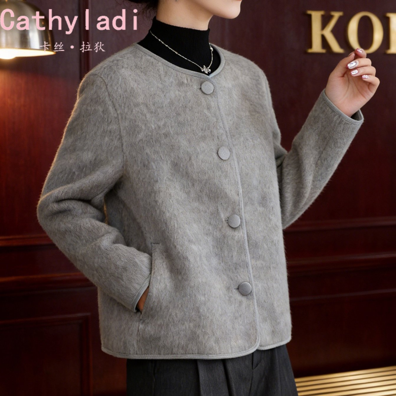 CATHYLADI简约通勤圆领毛呢外套2026年冬季复古时尚休闲长袖上衣,女装/女士精品,毛呢外套,淘宝优惠券,粉丝福利购,淘宝优惠卷