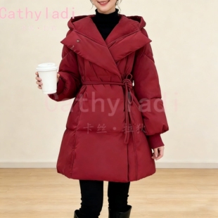 CATHYLADI新款深红色宽松羽绒服2026年冬季加厚保暖中长款外套女
