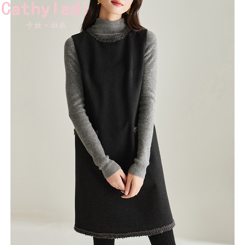 CATHYLADI高端灰色小香风背心裙
