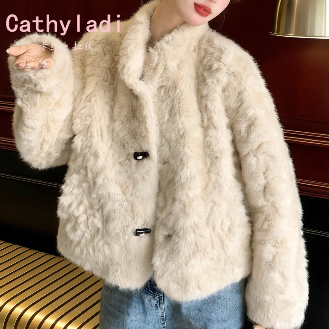 CATHYLADI法式复古名媛短款外套2026冬季时尚通勤保暖卡其色上衣