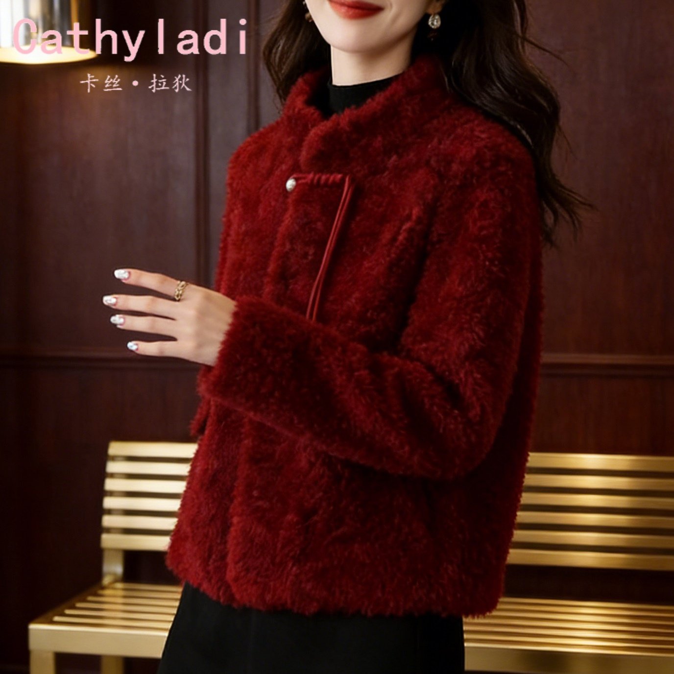 CATHYLADI新中式名媛短款外套2026年冬季国风加厚时尚长袖上衣女