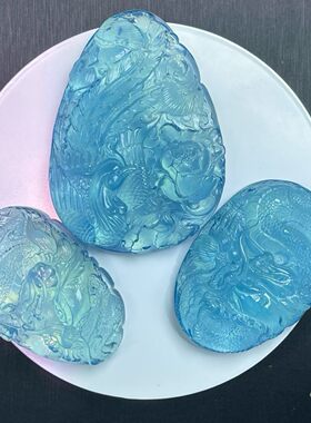 天然海蓝宝雕刻件吊坠原石摆件男女挂坠水晶收藏送礼