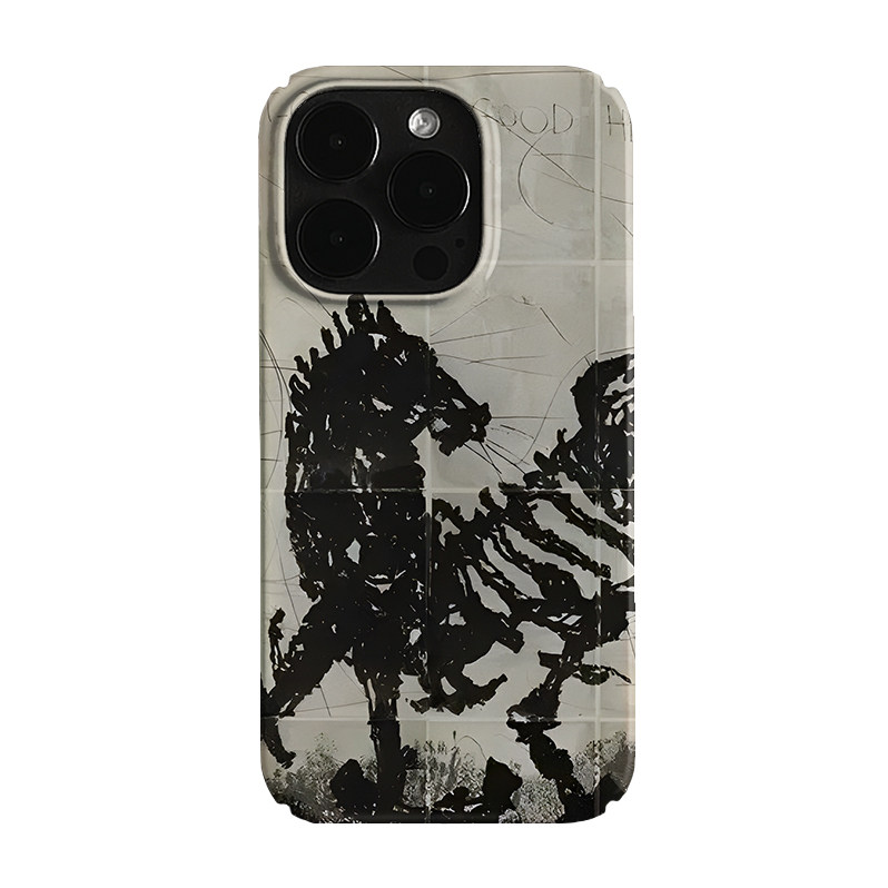 黑色骏马骨骼艺术小众适用高级感卡通iPhone16pro+苹果15promax菲林手机壳新款13/1214proVIVO90