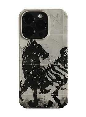 黑色骏马骨骼艺术小众适用高级感卡通iPhone16pro+苹果15promax菲林手机壳新款13/1214proVIVO90