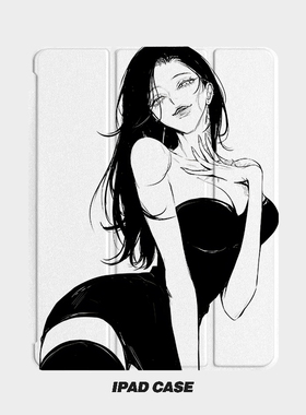 黑色性感动漫女生艺术ins小众适用平板壳iPad7/8/9/10壳2020带笔槽Air2/3/4/5苹果2021第九代11Pro三折min