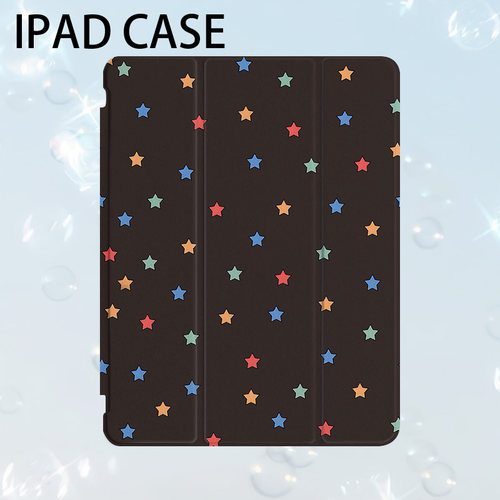 彩色星星艺术ins小众适用平板壳iPad7/8/9/10壳2020带笔槽Air2/3/4/5苹果2021第九代11Pro三折min
