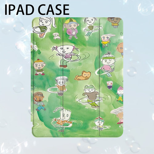绿色抽象涂鸦艺术ins小众适用平板壳iPad7/8/9/10壳2020带笔槽Air2/3/4/5苹果2021第九代11Pro三折min
