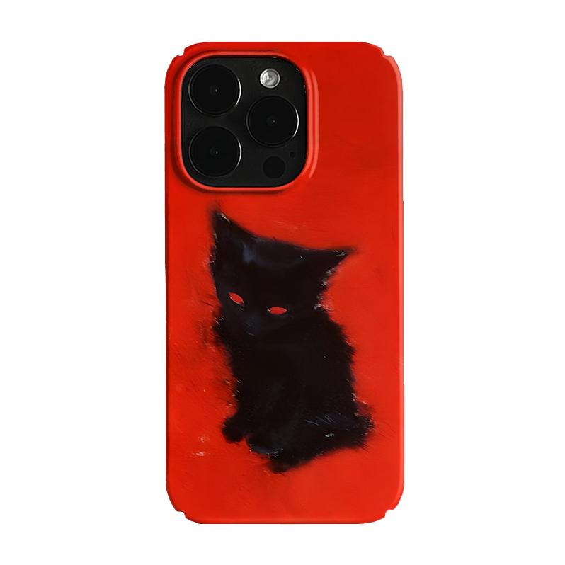 红色黑猫艺术小众适用高级感卡通iPhone16pro+苹果15promax菲林手机壳新款13/1214proVIVO90