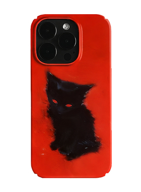 红色黑猫艺术小众适用高级感卡通iPhone16pro+苹果15promax菲林手机壳新款13/1214proVIVO90