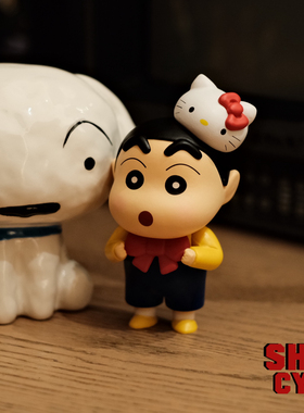 可爱小新桌面书架公仔模型摆件