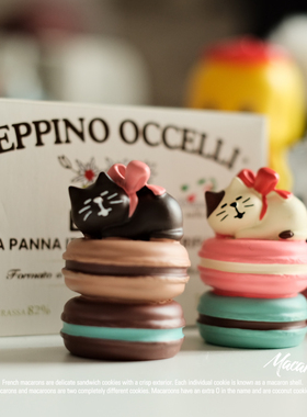 甜品小猫猫马卡龙点心公仔可爱迷你食物模型装饰摆件情侣礼物