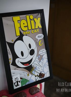 复古卡通菲力猫热气球镜面装饰画