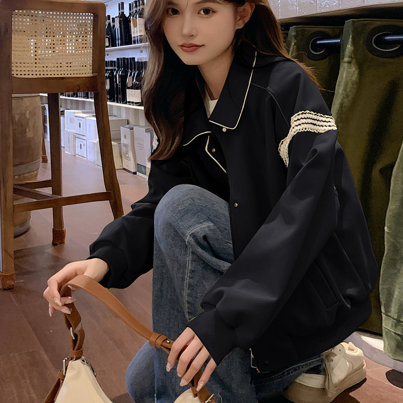 现货主推，蕾丝花边拼接秋冬短款外套两个色-B100-5105p-125-k178,女装风衣,浙宝100
