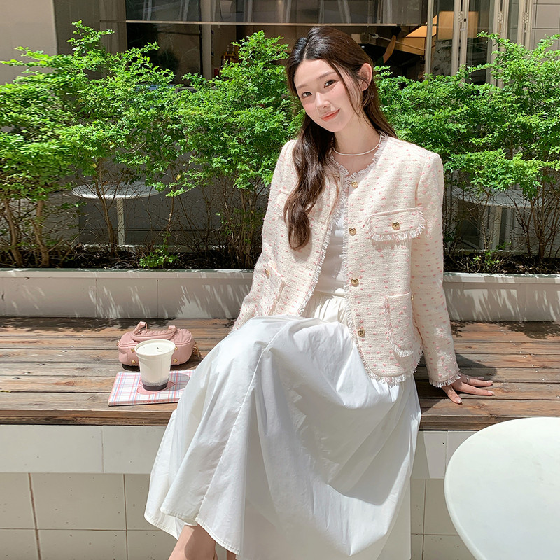 现货，新款米花色法式气质毛边小香风外套B100-8652p-145-k198,女装套装/套裙,浙宝100