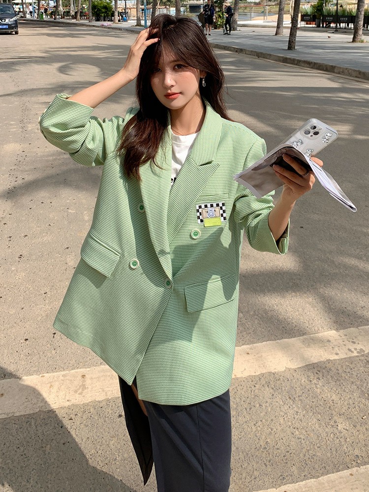 现货可主推，上了就能卖，绿色千鸟格小西装077-w259-P105-K168,女装西装,浙宝100