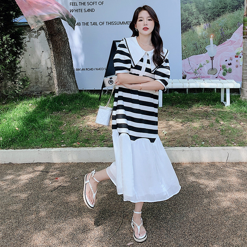 出货中，原创设计条纹撞色连衣裙女B100-3187-p115-k168,女装连衣裙,浙宝100