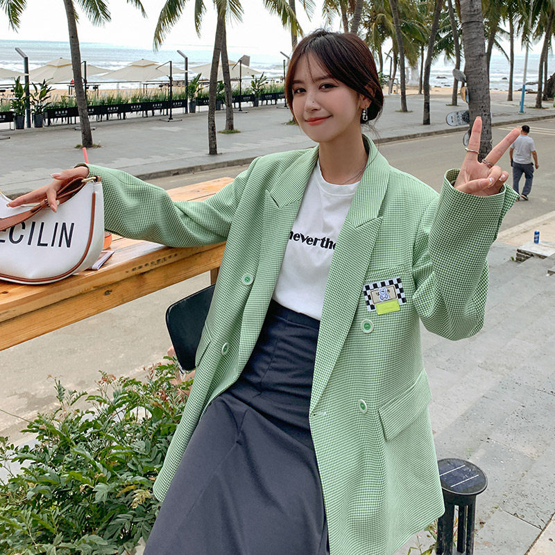 绿色千鸟格小西装数据20号大批量出货077-w259_P105-K168，女装西装，浙宝100
