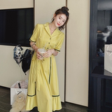 现货，数据港风黄色中长款连衣裙女ZB100-3175-p115-p168，女装连衣裙，浙宝100